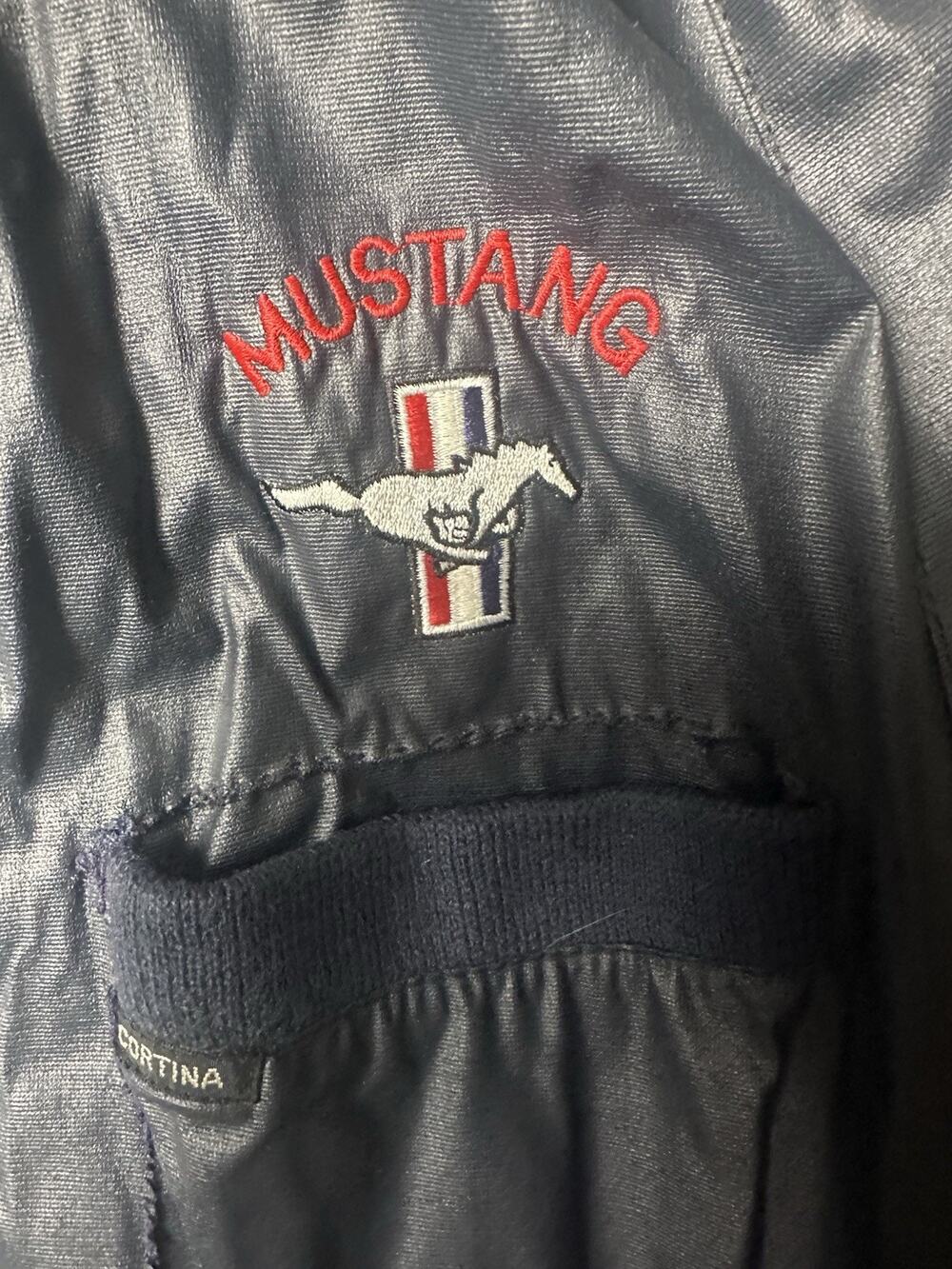Vintage Cortina Ford Mustang Faux Leather Bomber Jacket Black Korea XXL Racing